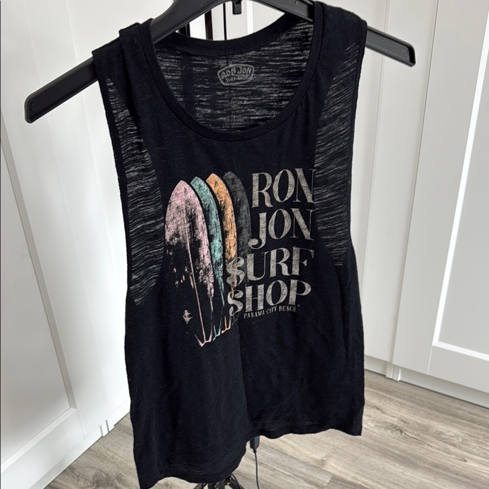 Ron Jon Black Graphic Tank Top Relaxed Fit